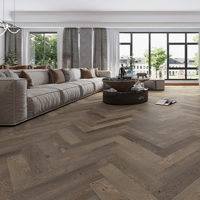 herringbone floors in living room